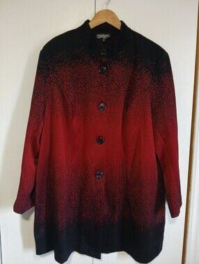 ​Trisisto Ombre Gradient Red Black Button Jacket Coat Plus Size 22 Art to Wear